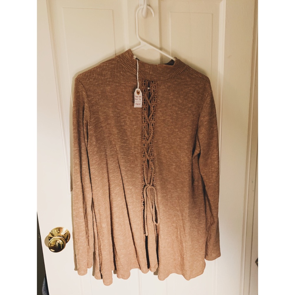 Tan Lace-Up Back Sweater